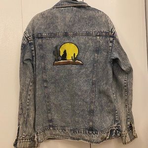 Embroidered acid wash denim jacket